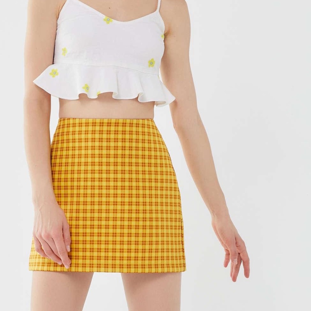 urban outfitters retro yellow plaid skirt